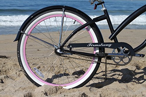 Firmstrong Bella Fashionista 3-Speed Beach Cruiser Bicycle 26-Inch Matte Black/Pink Rims