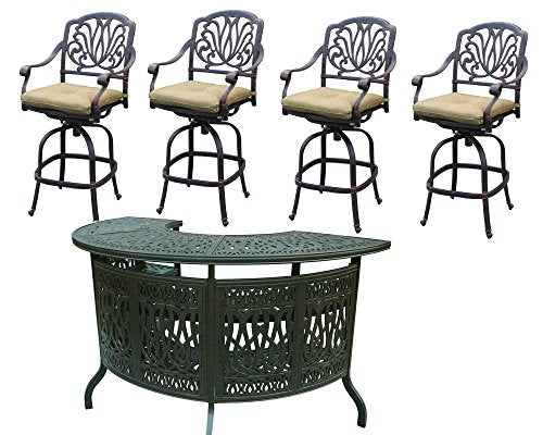 Elisabeth Cast Aluminum Patio Bar Set with Swivel Stools Desert Bronze