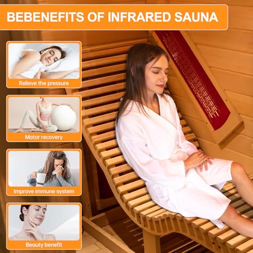 Amocane Infrared Hemlock Wooden Sauna Room with Recliner, Oxygen Bar, 1-2 Person, Left Sauna Room