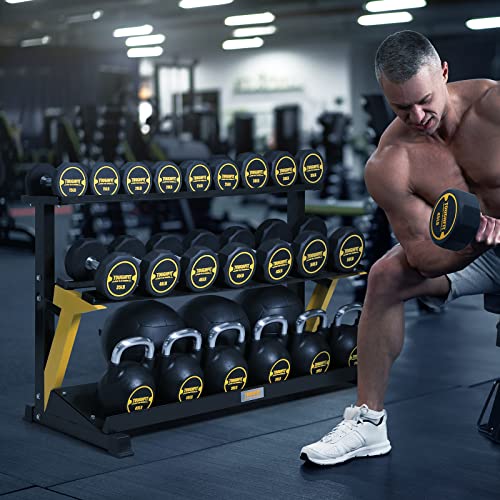 ToughFit 520LBS Dumbbell Set With 3-Tier Rack - PEV Coated Iron Handle - Black & Yellow
