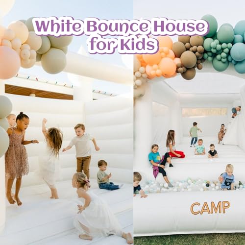 awesmflate 15FT White Bounce House with Slide and Ball Pit for Adults and Big Kids