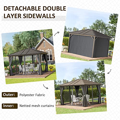 Outsunny 10' x 12' Hardtop Gazebo with Curtains and Netting Dark Gray