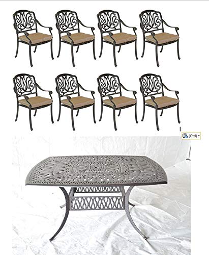 Patio Land Elizabeth Outdoor 9-Piece Dining Set Square Table 64" Dark Bronze