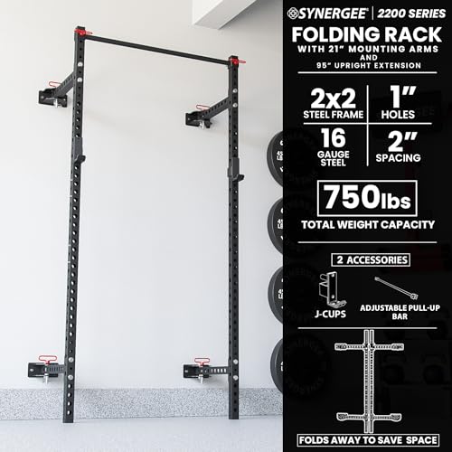 Synergee 2200 Series Folding Squat Rack with J-Cups & Pull Up Bar 95" Tall - 21" Depth