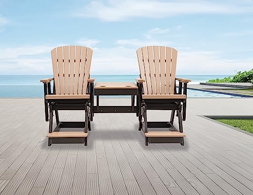EcOasis Grand Lake Amish Crafted Poly Outdoor Adirondack Double Balcony Glider Weatherwood on Black