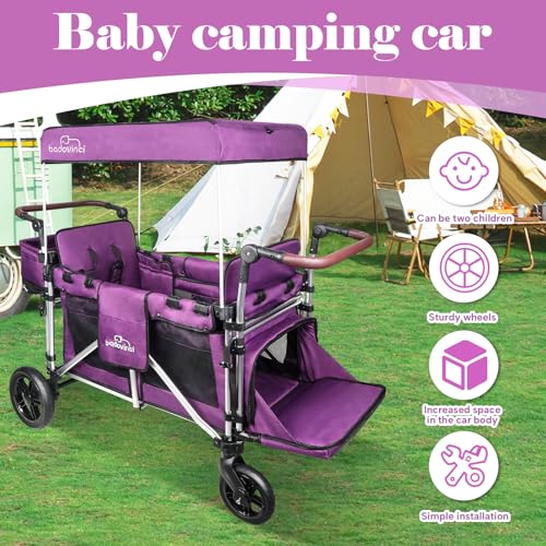 Badovinci All-Terrain Wagon for 2 Kids, Multi-Function, Easy Push & Pull, High Seats, Safe Folding, Purple