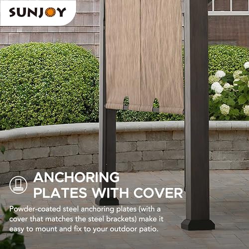 Sunjoy 10’ x 12’ Outdoor Steel Arched Pergola with Adjustable Canopy Tan