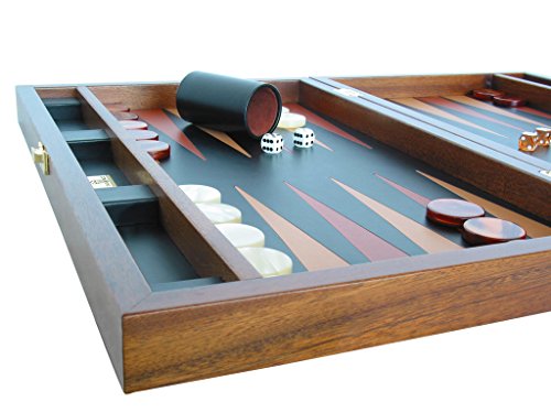 Zaza & Sacci Luxury Wood Backgammon Board Set Leather Mahogany Case Brown Black 20.5 Inch Large