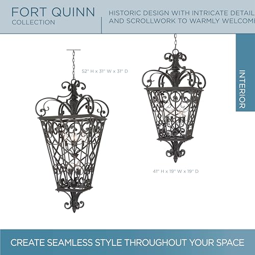 Quoizel Fort Quinn Outdoor Pendant Lighting 19 Inch 4-Light Marcado Black Chandelier