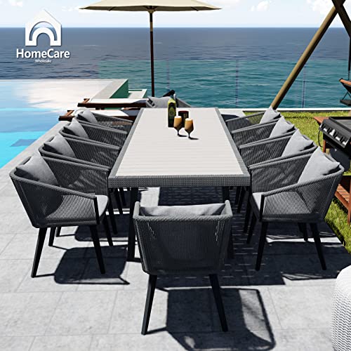 Home Care Wholesale 11 Pieces Patio Dining Set for 10 All Weather Outdoor Furniture with Cushions and Pillows Darker Grey Cushion