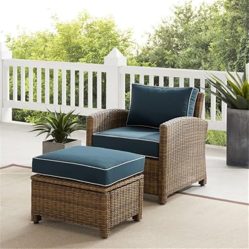 Afuera Living 2-Piece Wicker/Rattan Armchair & Ottoman Navy/Brown