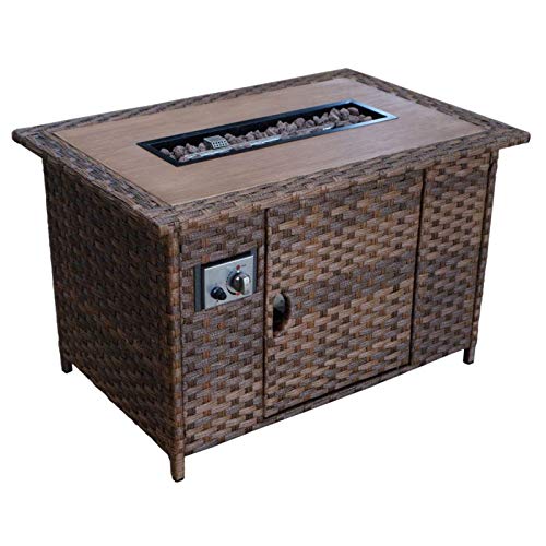 Courtyard Casual 5240 Costa Mesa 5-Piece Seating Set with Loveseat, Club Chairs, End Table & Gas Fire Pit Brown