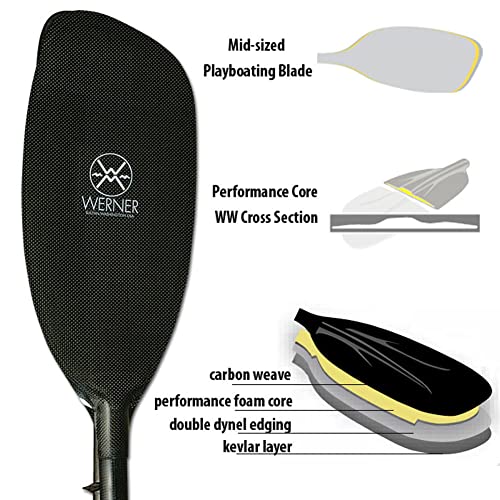 Werner Paddles Double Diamond Carbon Bent Shaft Whitewater Kayak Paddle-194cm Black