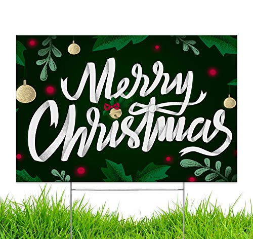 Yard Sign Merry Christmas Happy Holidays Lawn Decoration 18" x 12" with 15-inch Heavy Duty Stake