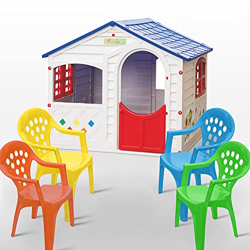 Casa Mia Colorful Playhouse with 4 Stackable Chairs, PolyPure Plastic, Ages 2-6