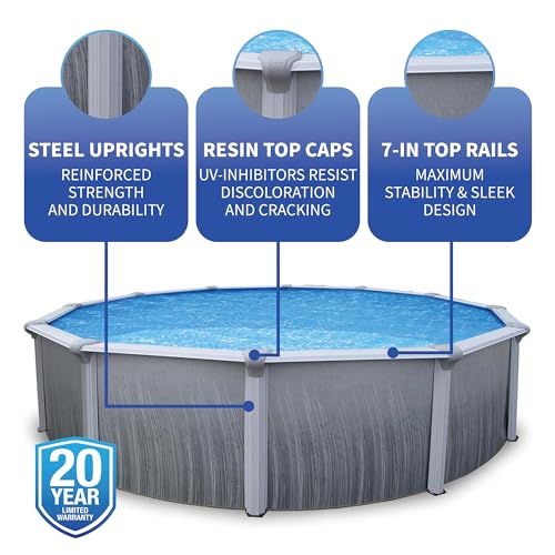 Blue Wave Martinique 18-Feet Round 52-Inch Deep 7-Inch Top Rail Swimming Pool Package Metallic