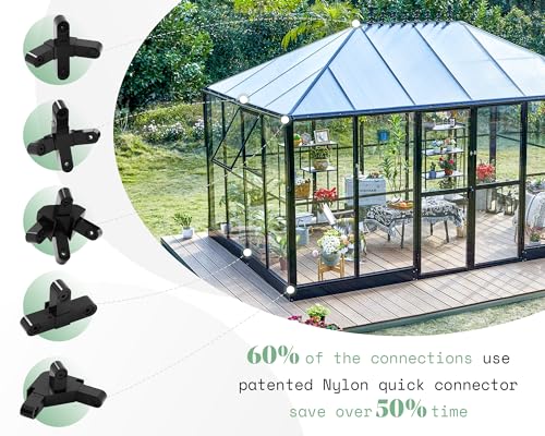 AMERLIFE 14x9.5x9 FT Hybrid Polycarbonate Greenhouse Black