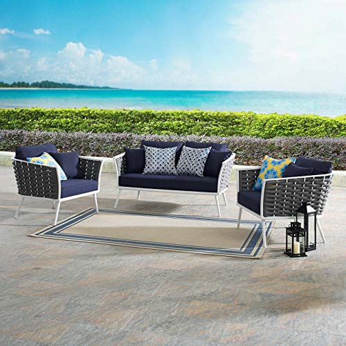 Modway Stance Outdoor Patio Aluminum Loveseat and Armchairs White Navy