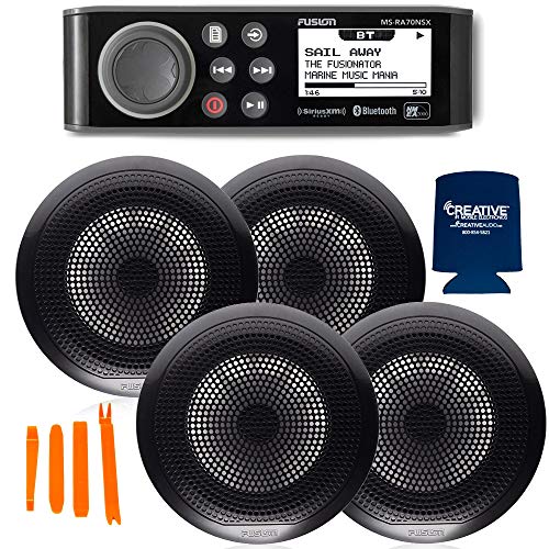 Fusion Entertainment MS-RA70NSX Marine Receiver with 2 Pairs of EL-F651B 6.5" Marine Coax Black Grills