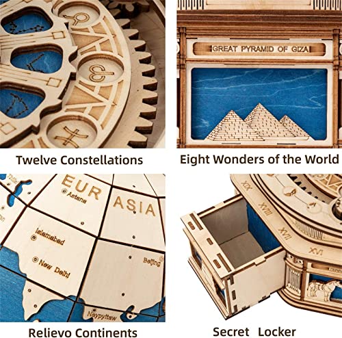 PRODCA 3D Wooden Globe Puzzle Box Wood Model Kit for Adults and Teens