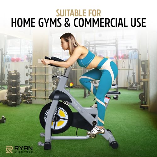 R RYAN SHERWOOD Exercise Spin Bike Commercial for Gym (50 lb Flywheel) 350 lb Capacity - Grey
