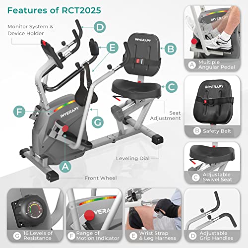 Inverapy Recumbent Cross Trainer with Swivel Seat & Leg Harness White/Gray/Black