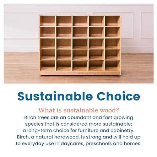 ECR4Kids 25 Cubby Mobile Tray Storage Cabinet Natural