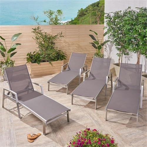 Afuera Living Outdoor Mesh and Aluminum Chaise Lounge Set of 4 Grey