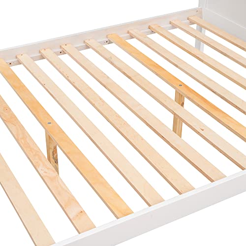 BOVZA Twin Over Full Bunk Bed with Storage Shelves and Staircase White