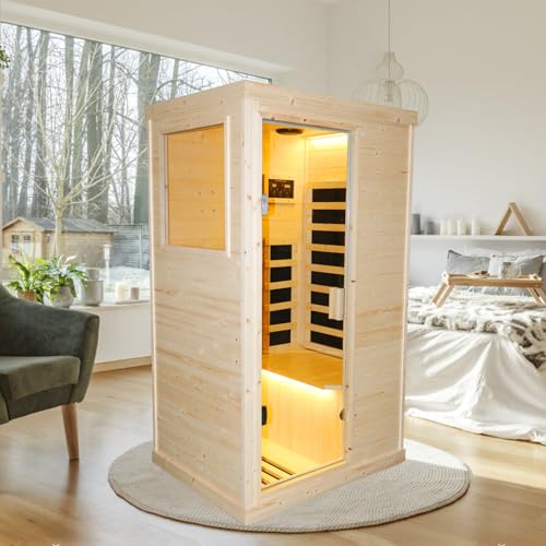 Brisca 1-Person Indoor Sauna Glass Door Bluetooth Natural