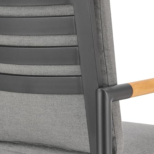Armen Living Crown Outdoor Patio Swivel Bar Stool Black Aluminum with Wood Accent Dark Gray