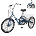 DoCred Adult Folding Tricycle 7-Speed 20/24/26-Inch Peacock Blue