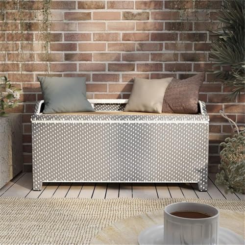 Furniture of America Azur Outdoor Aluminum/Wicker Loveseat, Storage Bench & Trash Can 3PC Set Grey