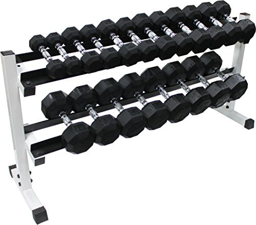 Ader Rubber Dumbbell Set 11 Pairs (2-40lb) w/ 2-Tier 54" Rack and Mat