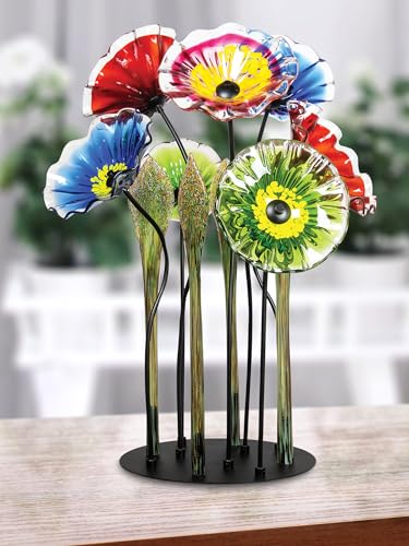 Dale Tiffany Fiore Bloom Hand Blown Glass Flower Sculpture with Metal Stand Multicolor 34.5