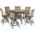 Hanover Fontana 7-Piece Outdoor High-Dining Patio Set with 6 Sling Swivel Chairs and Round Table, Tan/Bronze