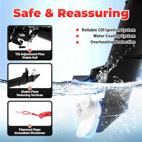 EurHomePlus 4.4KW Electric Outboard Trolling Motor 7'' 3-Blade Propeller Black
