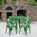Flash Furniture Commercial Grade 30" Round Metal Indoor-Outdoor Table Set with 4 Arm Chairs Green