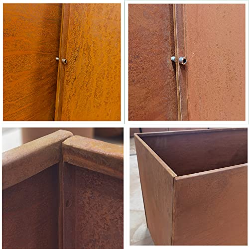 GZGNEEVL Corten Steel Planter Box 32 Inch Large Square Cube Rustic Metal Outdoor Planter