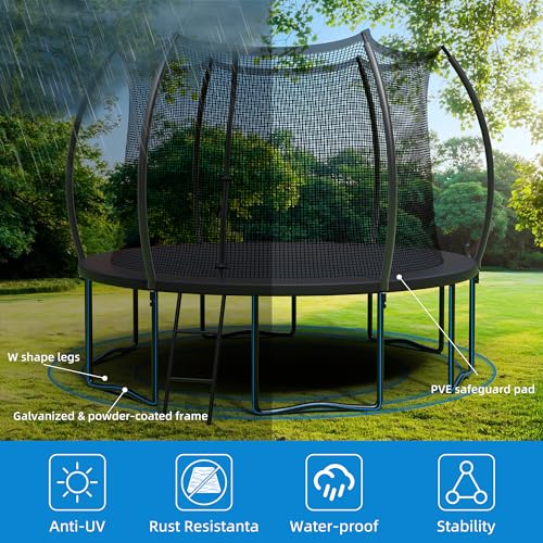 ALTLER 14FT Outdoor Trampoline with Enclosure Net Black