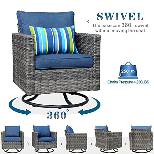 Generic XIZZI Patio Chair Outdoor Swivel Rocker Set of 2 with Matching Side Table Denim Blue