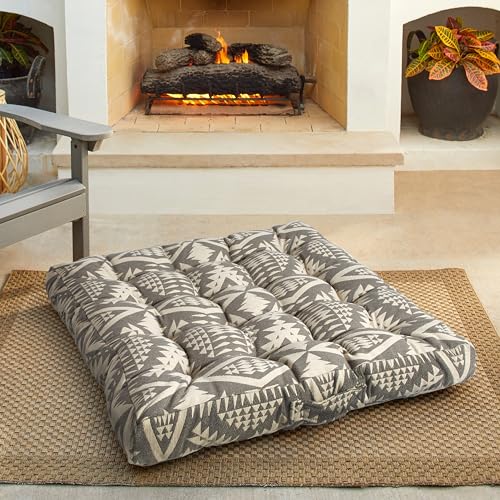 Sorra Home Tufted Floor Pillow with Handle Diamond River II Fawn
