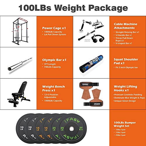IFAST Power Cage with Lat Pulldown 1000 LBs Capacity Black