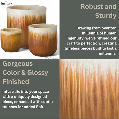 Emissary Amber Stoneware Round Planters Set of 3 20in. L x 20in. H