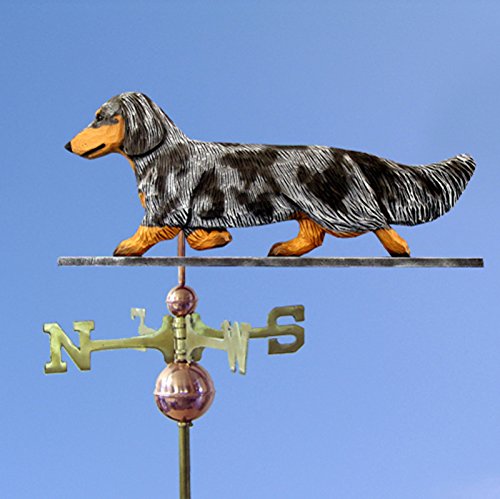 Dachshund Hand Carved & Painted Weathervane Blue Long Hair 32 Inch