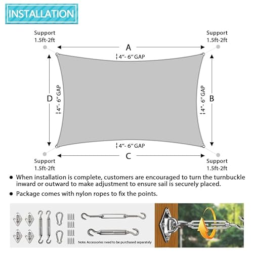 COARBOR Reinforced Wire Sun Shade Sail Rectangle Heavy Duty Canopy Cover Beige