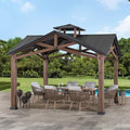 Sunjoy 12.5 x 12.5 ft. Hardtop Gazebo Outdoor Cedar Frame with Steel Roof Black