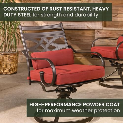 Hanover Montclair 7-Piece Outdoor Dining Set with 6 Swivel Rockers Chili Red