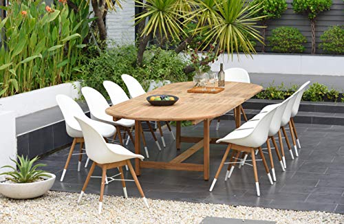 Amazonia Warwick 11-Piece Oval Patio Dining Set Teak Wood Extendable White Chairs