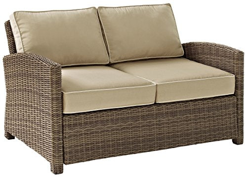 Crosley Furniture Bradenton 4-Piece Outdoor Loveseat Patio Furniture Set Brown with Sand Cushions